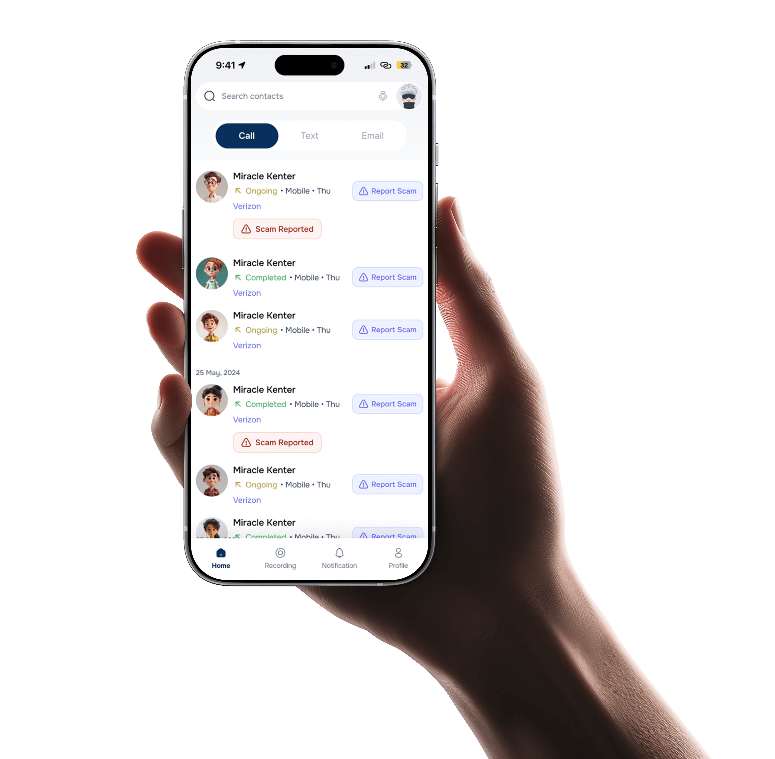 banner showing control over communications and scam alerts
